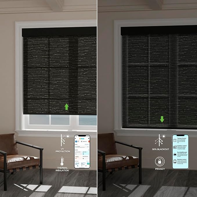 Motorized Blinds with Remote [Light Filtering] Smart Blinds Compatible with Alexa Google HomeKit, 60% Blackout Automatic Roller Shades for Indoor Windows, Customized Size, Dark Lace