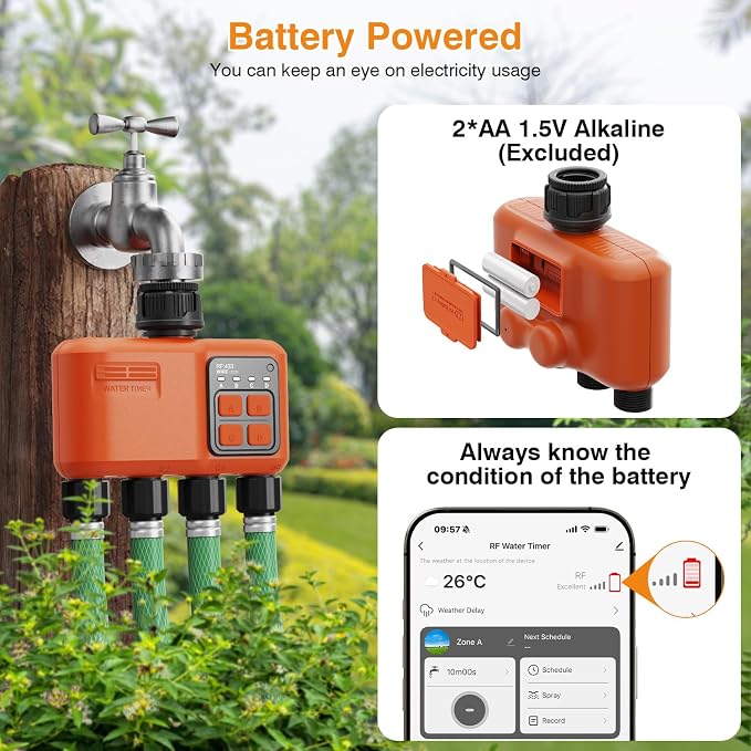 Smart WiFi Sprinkler Timer 4 Zone, Irrigation Controller for Garden Hose