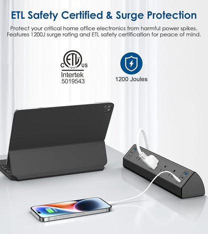 Jgstkcity Desk Clamp Power Strip USB C,40W Total Fast Charging Station,4 PD 20W USB C Ports,Desk Edge Mount Surge Protector,5 Outlets,Fit 1.96" Tabletop Edge,ETL Listed (Pack of 15)