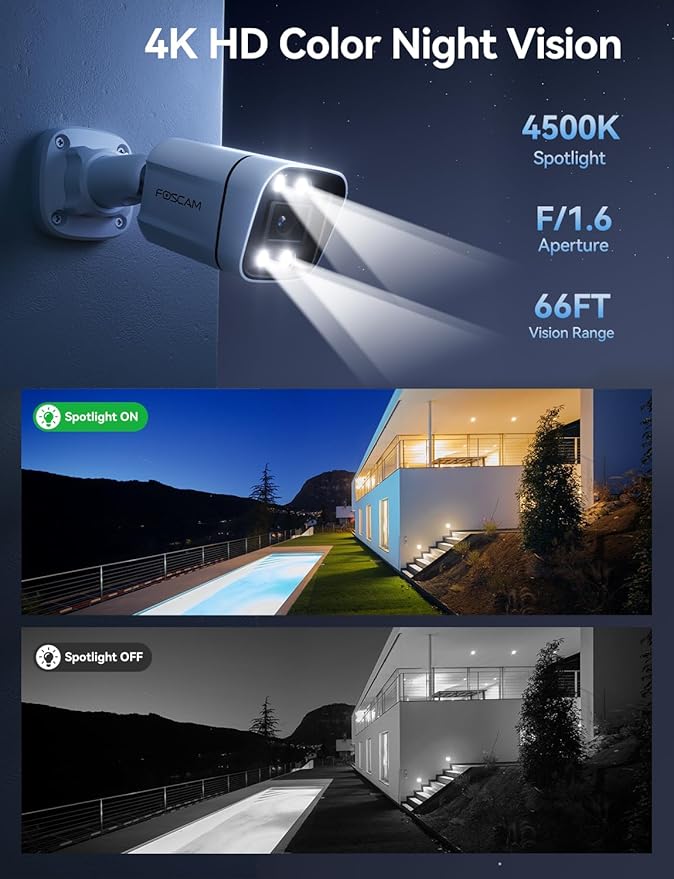 FOSCAM 4K IP PoE Security Camera Outdoor, V8EP 8MP Home Security Surveillance Camera with AI Human Vehicle Detection,66ft Color Night Vision, Siren Alert,2-Way Talk,110° Wide FOV,IP66