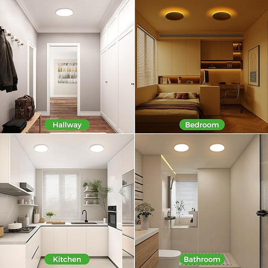 zemty 7 Inch LED Ceiling Light with Night Light, 1800K, 3000K/4000K/6500K Light Fixtures, Low Profile Lighting for Bedroom, Living Room, Kitchen-White
