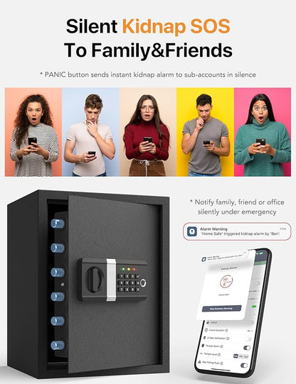 FORFEND Smart Home Safes | WiFi Safe Box App Unlock/Alarm | Voice Command, Kidnap SOS Alarm, Tamper Detect, Frozen Mode| Money Security Lockbox History Track | Caja Fuerte Anti-Pry Remote Live Monitor