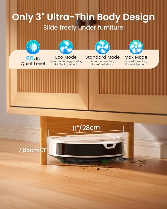 OKP Life K5 Ultra Robotic Vacuum,2.9 inch Small Robot Vacuum with ToF LiDAR Navigation,170Min Runtime,6000Pa Automatic Robotic Vacuum,WiFi/App/Alexa Control, Cleans Pet Hair and Home