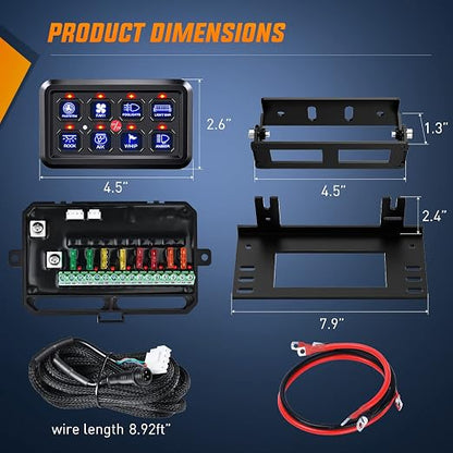 Nilight 8 Gang Switch Panel System Circuit Control Relay System Fuse Wiring Harness Automatic Dimmable ON Off LED Switch Pod for 12V Cars Trucks Campers SUV, 2 Years Warranty,Blue