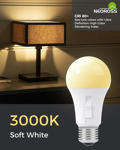 Upgraded Timer Light Bulb, 100W Equivalent A19 LED with 12/9/6/3H Auto Off or Always-On Mode, 11W 3000K Soft White, 1200LM, E26 Base, No App/WiFi Needed, Indoor Outdoor Security Light, 4 Pack