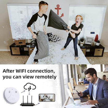 Smart Wireless WiFi Camera Smoke Detector Hidden Camera 1080P Video Indoor Security Camera for Pets, Home Wall Mount Night Vision, Live Viewing, Motion Detection, Android iOS Free App, Loop Filming