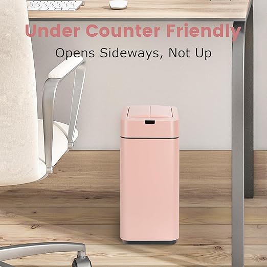 SYNCVIBE Sensor Trash Can with Butterfly Lid 2.6 Gallon Rectangular Automatic Garbage Can, Stainless Steel Trash Bin, Slim Waterproof Wastebaskets with Lid Soft Close for Under Counter, Pink