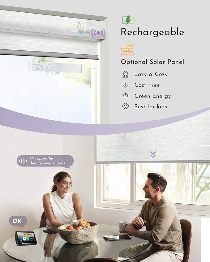 Graywind Motorized Roller Shades 100% Blackout Free Stop Window Shades Cordless Wireless Remote Control Window Roller Blinds with Valance for Smart Home and Office, Customized Size, Jacquard White