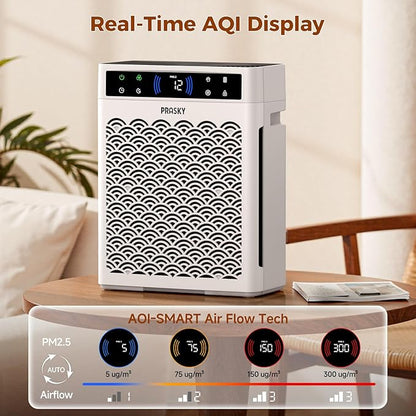 Air Purifiers for Home Large Room up to 3000sq.ft, PRASKY HEPA Air Purifier & with Activated Carbon for Office, Bedroom, Dorm Room, Kitchen