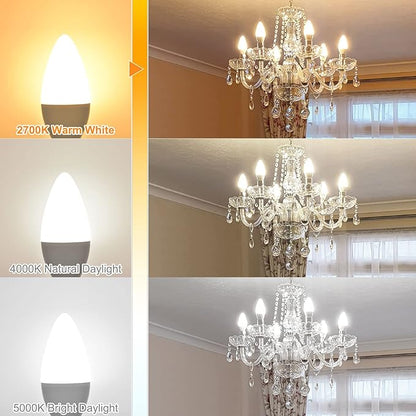 12 Pack E12 LED Candelabra Light Bulbs 60W Equivalent, 2700K Warm White, Chandelier Bulb Small Base, 600 Lumens CRI85+ 120V Type B Candle Light, 6W B11 for Ceiling Fan, Non-Dimmable