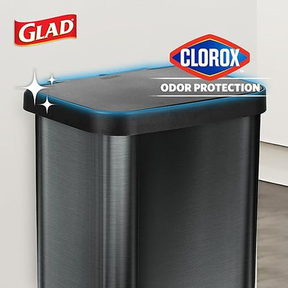Glad 13-Gallon Stainless Steel Step Trash Can with Clorox Odor Protection, Soft Close Lid, Foot Pedal & Waste Bag Holder – Large Indoor Metal Garbage Bin for Kitchen, Home & Office Use