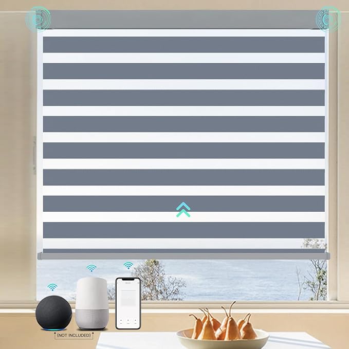 Motorized Blinds with Remote 80% Blackout Smart Electric Zebra Shades Built-in Rechargeable Automatic Blinds for Window Compatible with Alexa Google Luxurious Dark Grey