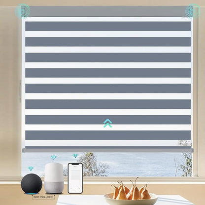 Motorized Blinds with Remote 80% Blackout Smart Electric Zebra Shades Built-in Rechargeable Automatic Blinds for Window Compatible with Alexa Google Luxurious Dark Grey