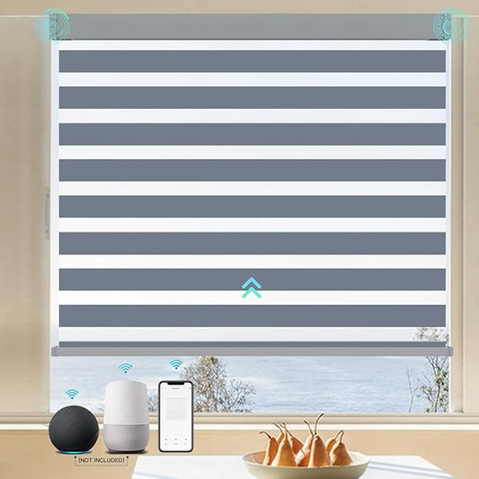 Motorized Blinds with Remote 80% Blackout Smart Electric Zebra Shades Built-in Rechargeable Automatic Blinds for Window Compatible with Alexa Google Luxurious Dark Grey