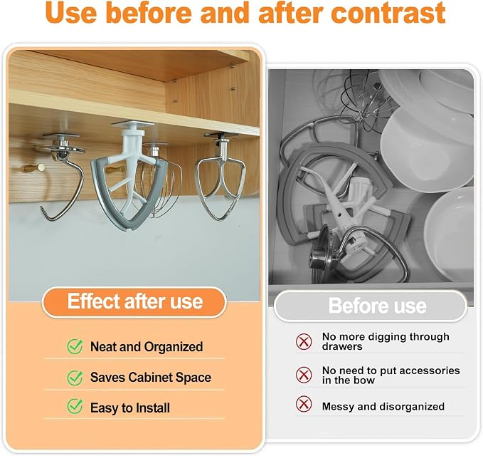 4 Pack Stand Mixer Attachment Holders Compatible with Kitchenaid Mixer Accessories, Dough Hooks,Wire Whip,Flex Edge Beater, Flat Beater Organizer(White)