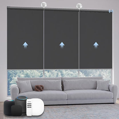 Motorized Coupled Shades, Blackout Smart Blinds for Large Windows Automatic Blinds Compatible with Alexa, Motorized Roller Shades Customized for Bedroom Home Office(Blackout-Fabric Dark Grey)