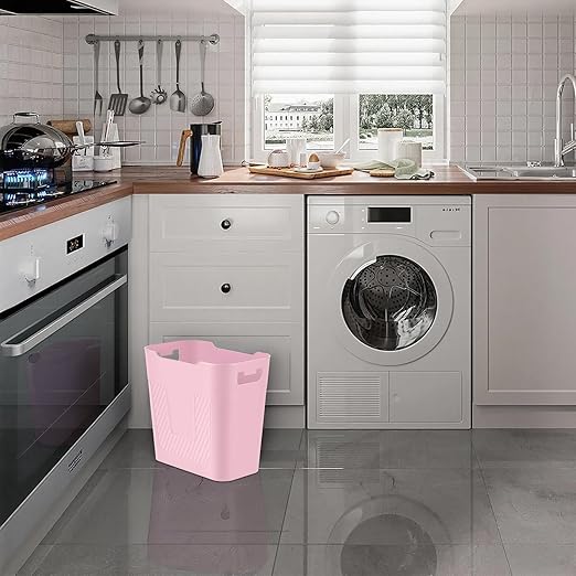 Small Pink Trash Can Wastebasket, 2.9 Gallon Plastic Garbage Can Waste Basket for Narrow Spaces Bathrooms Laundry Room Kitchens Offices Kids Rooms (Pink)