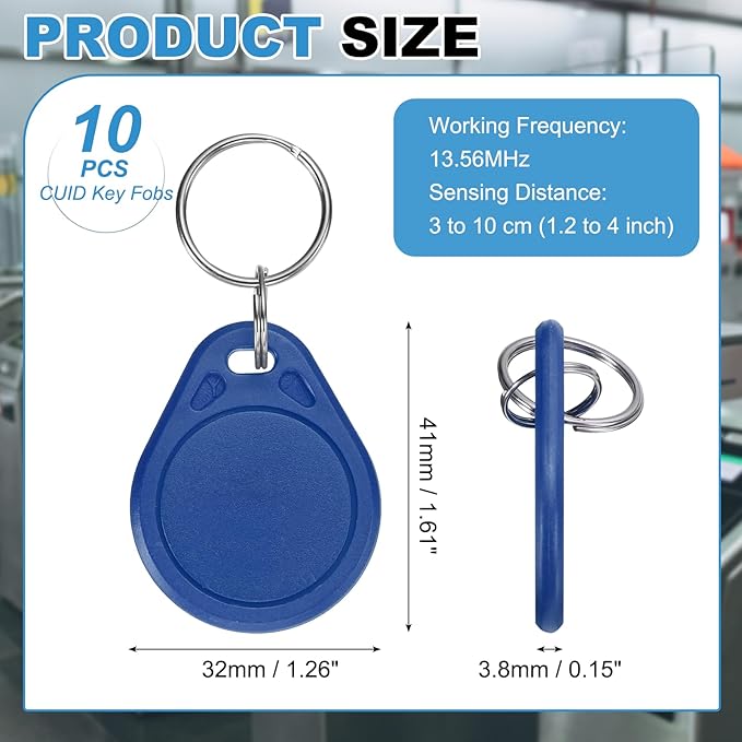 PATIKIL 10 Pcs 13.56MHz CUID Writable Rewritable Smart Key Fobs, Clone IC Key Fob Tags Blank Smart Card Key Classic 1K for Entry Access Control System, Blue