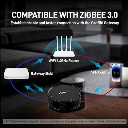 Zigbee Switch, Zigbee Button, Wireless Smart Button, Supports to Create Smart Scenes, Trigger Connected Devices on APP with Three Control Options, Tuya ZigBee Gateway Required (V2 or Higher), Black