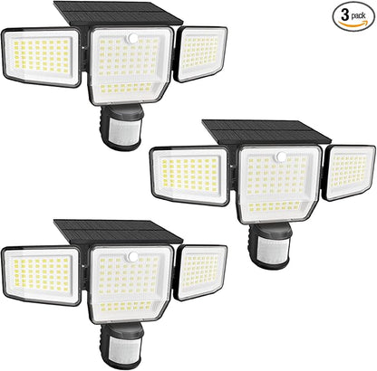 6000LM Solar Lights Outdoor, 4 Heads Motion Sensor Outdoor Lights, Solar Flood Lights for Yard House Outside Garage, IP65 Waterproof, 3 Modes, Easy Install, 3 Pack