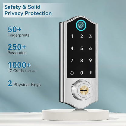 Harfo Fingerprint Smart Door Lock for Front Door with Handle Set, App Control, Keyless Entry Keyless Deadbolt, Digital Electronic Touchscreen Keypad, Auto Lock, Satin Nickel