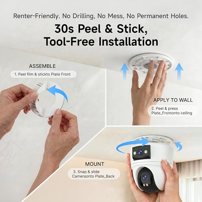VSTARCAM 6MP Dual Lens Indoor Security Camera Wireless, 2.4G/5G WiFi Dual-Band with 360° PTZ & AI Auto Tracking, Color Night Vision, Two-Way Audio, Baby Monitor Pet Camera for 24/7 Home Security