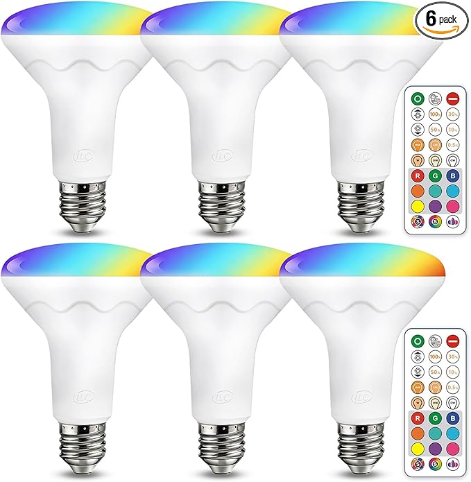 ILC BR30 LED Recessed Can Light Bulbs, Indoor Flood Light Bulbs, RGB Color Changing, 5CCT Tunable with Remote Control, E26 Base, 10W 900LM 70W Equivalent, for 5"/6" Recessed Cans Only, 6 Pack