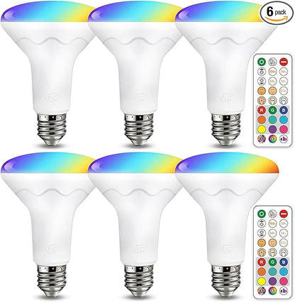 ILC BR30 LED Recessed Can Light Bulbs, Indoor Flood Light Bulbs, RGB Color Changing, 5CCT Tunable with Remote Control, E26 Base, 10W 900LM 70W Equivalent, for 5"/6" Recessed Cans Only, 6 Pack