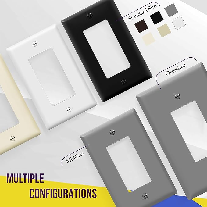 ENERLITES Decorator Light Switch or Receptacle Outlet Wall Plate, Gloss Finish, Oversized 1-Gang 5.5" x 3.5", Unbreakable Polycarbonate Thermoplastic, UL Listed, 8831O-GY, Gray