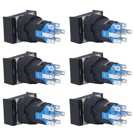 25Pcs Micro Squares Push Button Switch 16mm 12V Self Locking with Light ABS Brass for Automation Equipment DIY Electrical Installation (Green)