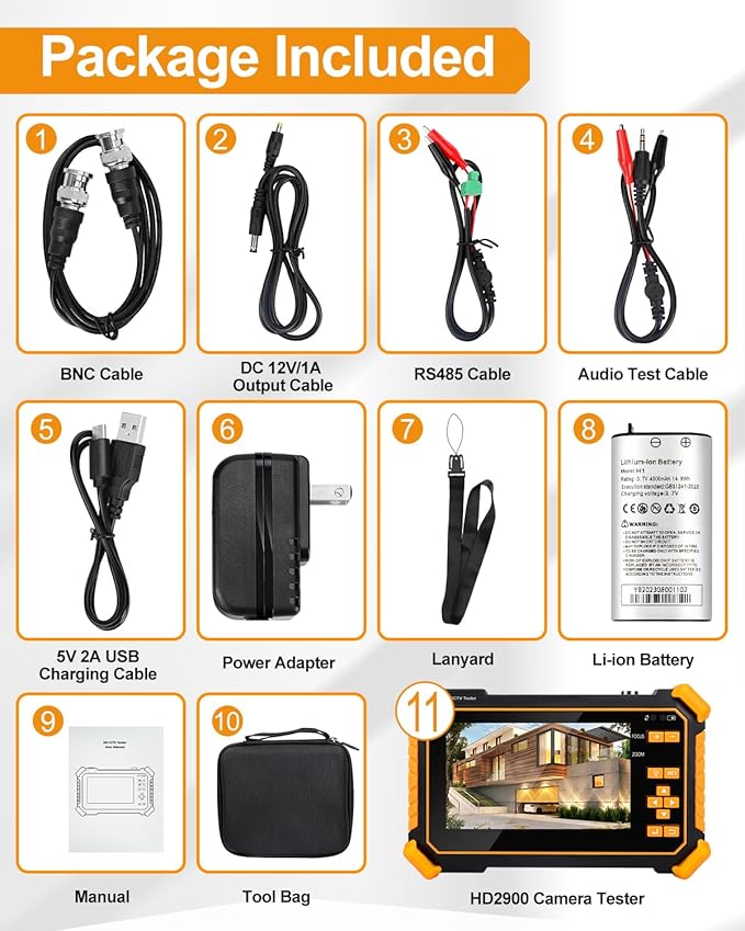 WSDCAM 4-in-1 HD CCTV Tester Monitor Auto HD Coaxial Camera Tester, Support 4K 8MP CVI/TVI/AHD/CVBS Analog Camera Test, 4.3 inch TFT-LCD Screen PTZ Control RS485 Call OSD Menu DC12V Power Output