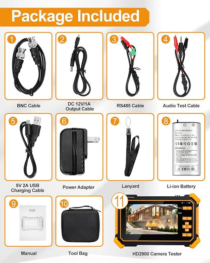 WSDCAM 4-in-1 HD CCTV Tester Monitor Auto HD Coaxial Camera Tester, Support 4K 8MP CVI/TVI/AHD/CVBS Analog Camera Test, 4.3 inch TFT-LCD Screen PTZ Control RS485 Call OSD Menu DC12V Power Output