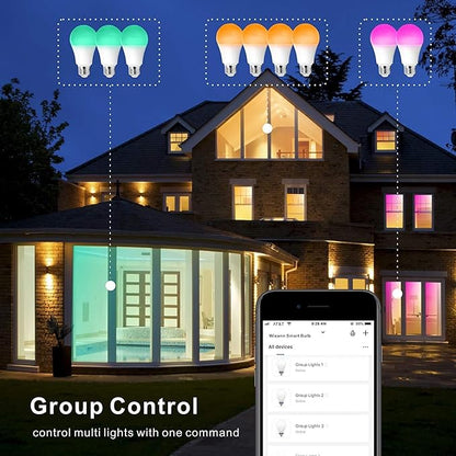 A19 E26 Multicolor 10W LED Light Bulbs, Smart WiFi Light Bulb Compatible with Alexa and Google Home Assistant, LED RGB Color Changing and 4000K 100W Equivalent, No Hub Required, Pack of 2