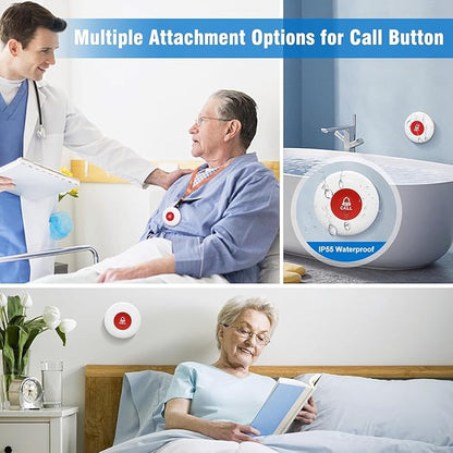Daytech Caregiver Pager Call Button for Elderly Nurse Alert System for Seniors Patient Disabled at Home/Hospital/Clinic/Nursing Home 2 Emergency Button 2 Plugin Receivers