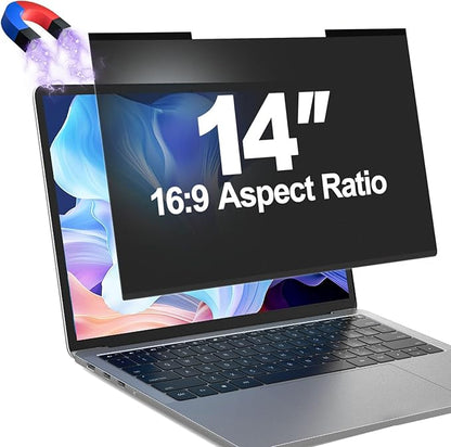 Magnetic Laptop Privacy Screen Filter 14 Inch for 16:9 Computer Monitor, Removable Anti Blue Light Privacy Shield, Anti-Glare Protector Compatible with Dell Hp Asus Lenovo