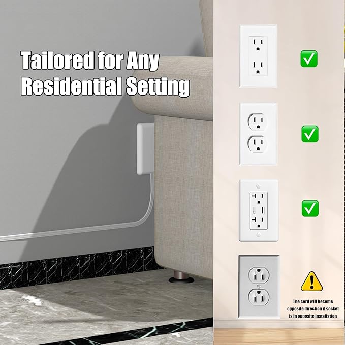 CABOCASA 2 Pack 8FT Ultra Flat Plug Extension Cord Power Strip with 3 Outlets, Patented Detachable Ultra-Thin Outlet Cover Concealer & Ultra-Flat Plug, Max. 13A 125V 1625W ETL Listed, White Color