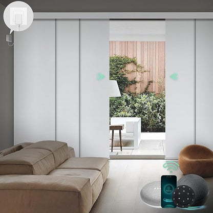 Yoolax Custom XL Smart Vertical Blinds, Motorized Sliding Door Blinds Compatible with Alexa, Blackout Sliding Panel for Room Divider, Indoor Windows, Patio Doors, Fabric-White