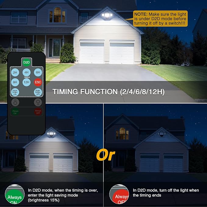 Onforu 80W Dusk to Dawn Outdoor Lighting,Plug in LED Flood Lights,Black Outdoor Lights with Remote,8000LM Security Light,IP66 Waterproof Lighting,2Modes 3 Adjustable Heads Light for Garage Yard