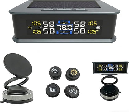 Tire Pressure Monitoring System with Magsafe Car Mount, Solar and USB Charger Tire Pressure Monitor with 4 External Sensors & 6 Alarm Modes, Real-time Wireless TPMS for Car Sedan SUV Pickup