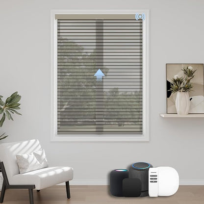 Motorized Sheer Shades with Remote, Automatic Dual-Layered Shades for Windows, Smart Light Filtering Blinds Compatible with Alexa, Custom Size (Room Darkening Coffee)