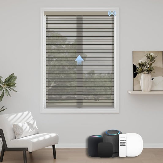Motorized Sheer Shades with Remote, Automatic Dual-Layered Shades for Windows, Smart Light Filtering Blinds Compatible with Alexa, Custom Size (Room Darkening Coffee)