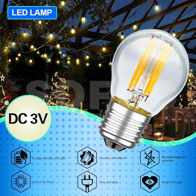 SOFOC G45 LED Bulb 3V DC E27 Base Outdoor Solar Lights Warm White 2700K Classic 4W Low Voltage Light 360LM High Color Rendering Vintage Edison Style Bulb No Dimmable 1Pcs