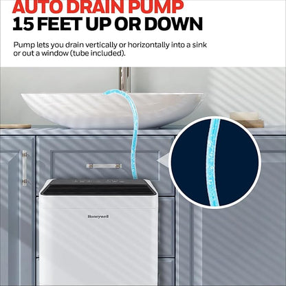 2024 NEW! Honeywell 50-Pint ENERGY STAR Dehumidifier with Built-in PUMP – Laundry Mode, Auto-Comfort Mode & Thermal Overload Protection, TPFIT50PWK
