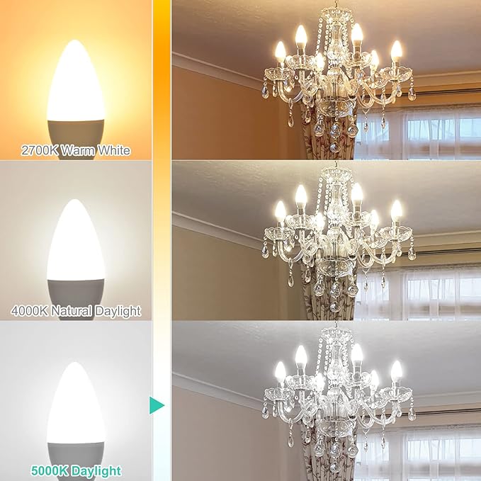 LED Candelabra Bulbs 6 Watt (60 Watt Equivalent),Daylight 5000K,600lm RA>83,Candle Bulb Base E12 for Chandelier B11 Ceiling Fan Bulb Non-Dimmable (6 Pack)