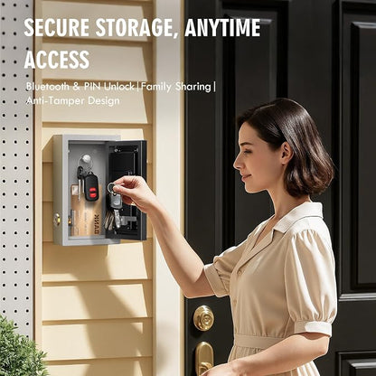 WeHere Key Lock Box Wall Mount, OTP/Fixed Password, APP Bluetooth/Wi-Fi, Spare Key Unlock, Porch Smart LockBox, Combination Keybox for Home, Realtors, Apartments, Garage, Store, Office