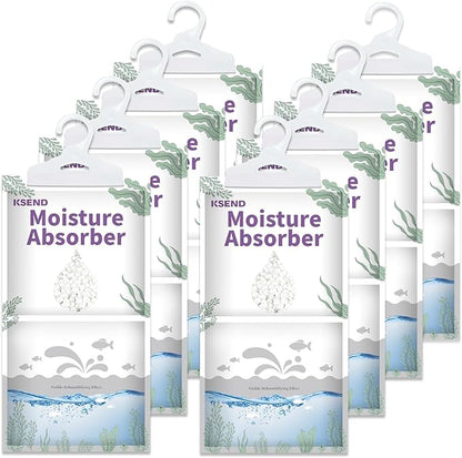 Ksend Moisture Absorbers 8 Packs - 9.8 oz Dehumidifier Bags, Portable Moisture Hanging Bags for Closet, Bathroom and Kitchen, Fragrance Free, 11.8'' x 6.3''