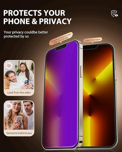 PAPIKISS Compatible for iPhone 13/iPhone 14/iPhone 13 Pro Privacy Screen Protector 6.1 inch Display, Gradient Colorful Anti Spy Blue Light HD Tempered Glass Easy Installation