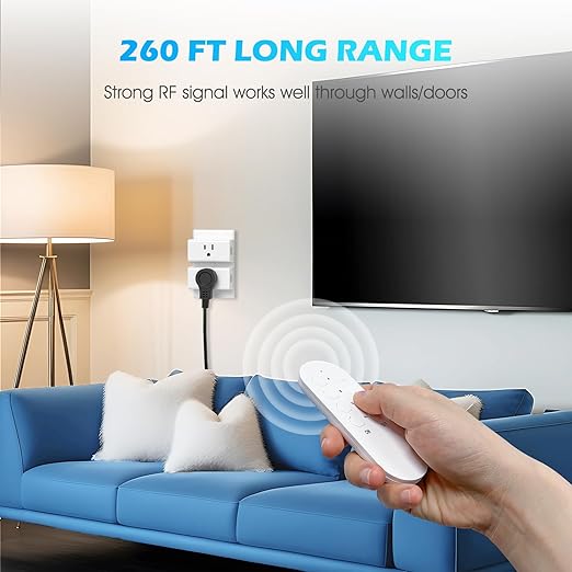 SURNICE Mini Remote Control Outlet On Off Switch Plug for Christmas Lights, 260ft RF Range, Wireless Remote Light Switch 1800W/15A, White, FCC Listed(1 Remote + 3 Outlets)