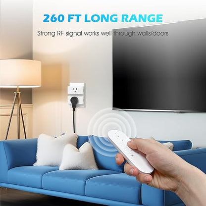 SURNICE Mini Remote Control Outlet Plug, 15A Wireless Light Switch Plug for Household Appliances, Up to 260 FT Long Range, 5 Outlets + 2 Remotes