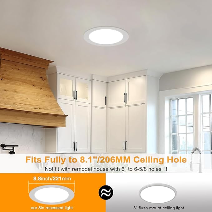 6 Pack 8 Inch LED Recessed Lighting with Junction Box Ultra-Thin, 3000K/4500K/6000K Selectable, 8" Dimmable Canless LED Downlight, 1800LM CRI80 High Brightness 5%-100% Recessed Light…